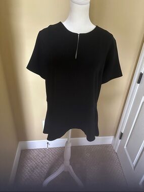 Ann Taylor Black Short-Sleeve Peplum Top